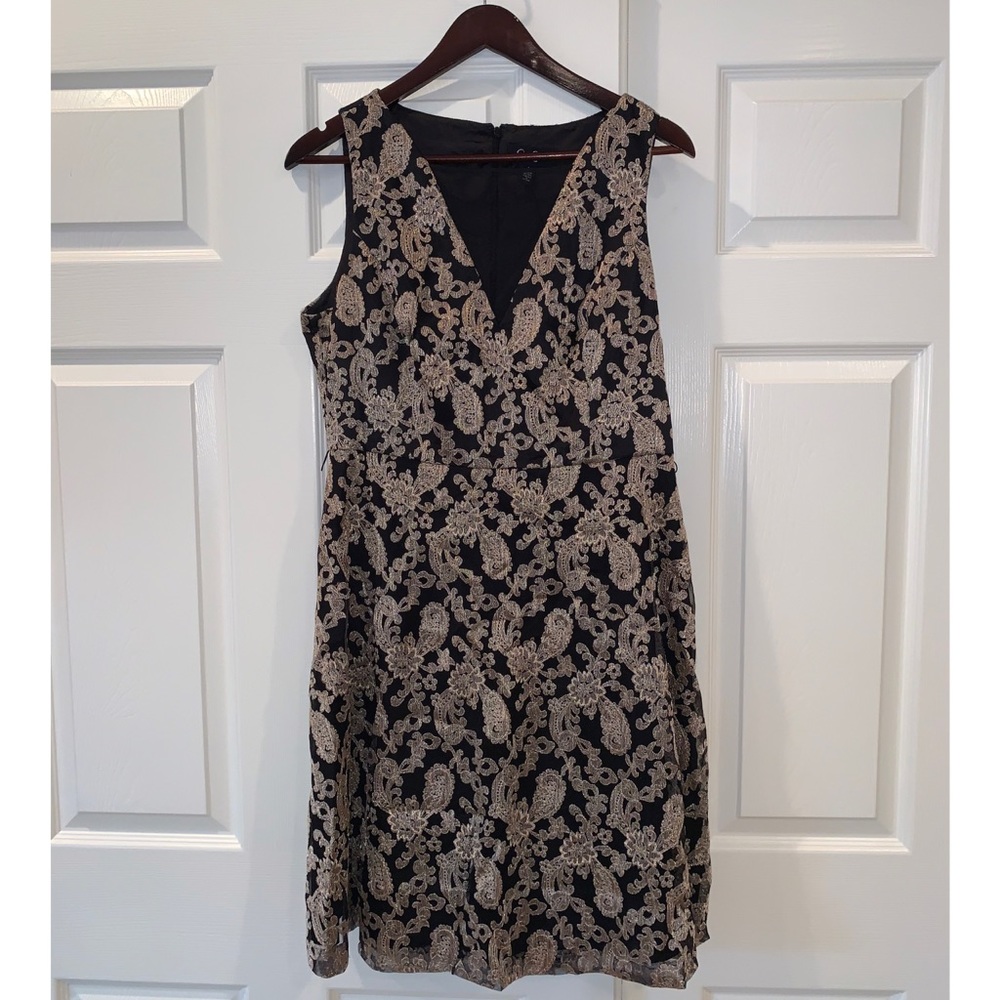 Black and Gold Paisley Pattern Cocktail Dress